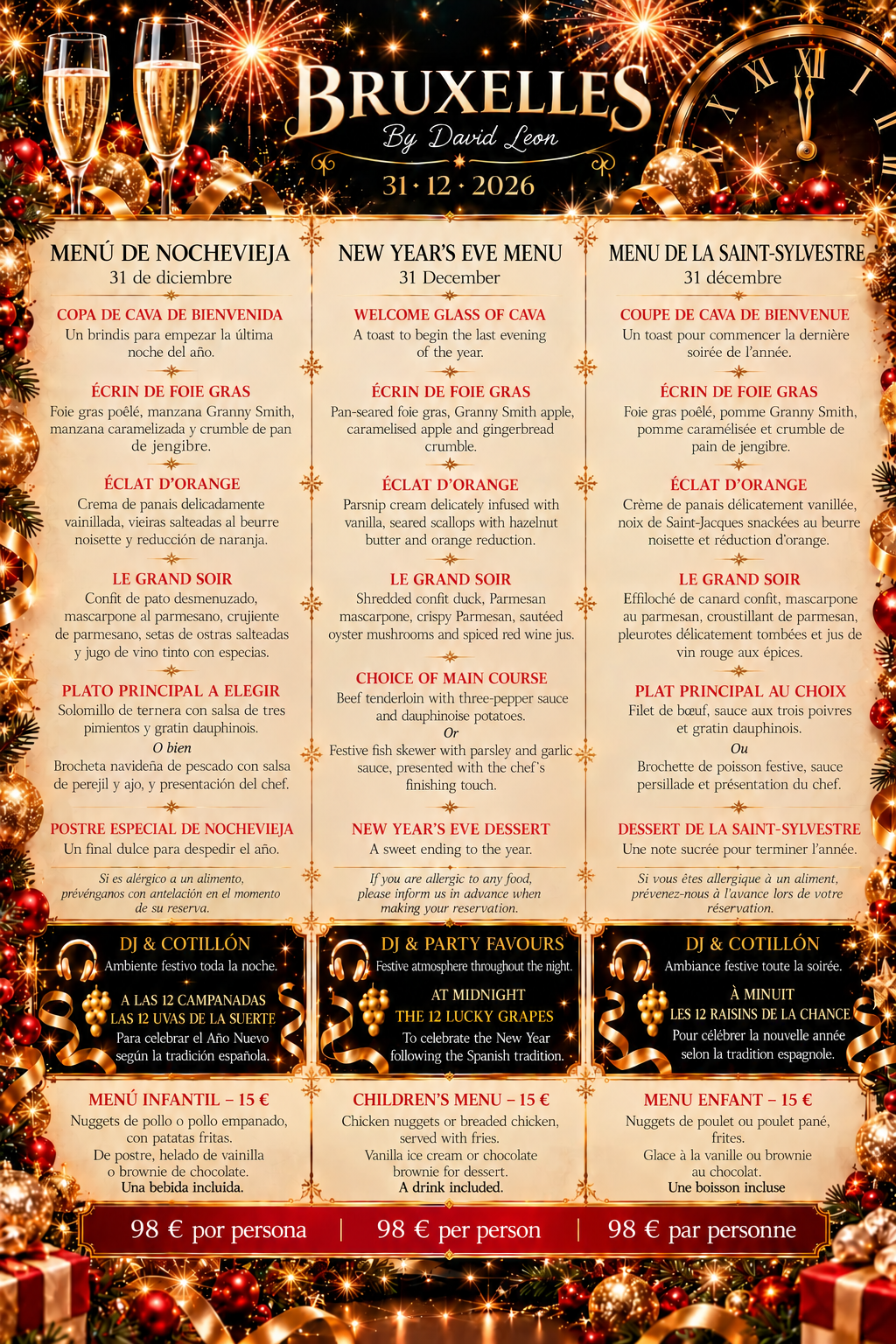 New Year's Eve menu